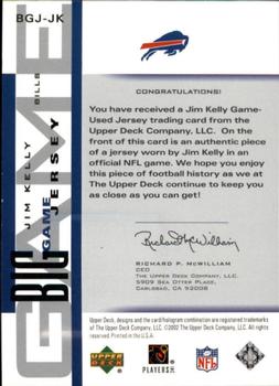 2002 UD Piece of History - The Big Game Jerseys #BGJ-JK Jim Kelly Back