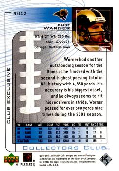 2002 Upper Deck Collector's Club #NFL12 Kurt Warner Back