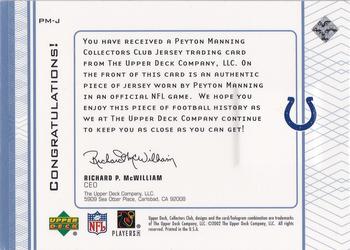 2002 Upper Deck Collector's Club #PM-J Peyton Manning Back