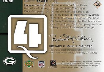 2002 Upper Deck - Fourth Quarter Fabrics Gold #FQ-BF Brett Favre Back