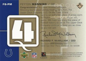 2002 Upper Deck - Fourth Quarter Fabrics Gold #FQ-PM Peyton Manning Back