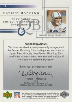2002 Upper Deck Super Bowl XXXVI Card Show #18 Peyton Manning Back
