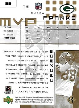 2002 Upper Deck MVP - Gold #89 Bubba Franks Back