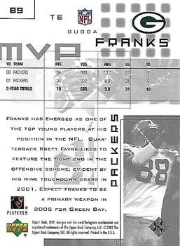 2002 Upper Deck MVP - Silver #89 Bubba Franks Back