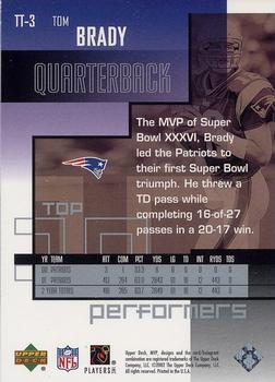 2002 Upper Deck MVP - Top 10 Performers #TT-3 Tom Brady Back