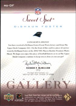 2002 Upper Deck Sweet Spot - Rookie Gallery Jersey #RG-DF DeShaun Foster Back
