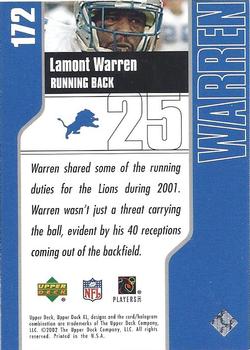 2002 Upper Deck XL - Holofoil #172 Lamont Warren Back