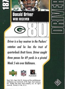 2002 Upper Deck XL - Holofoil #187 Donald Driver Back