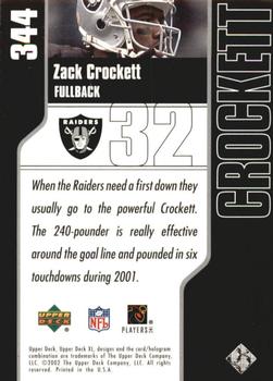 2002 Upper Deck XL - Holofoil #344 Zack Crockett Back