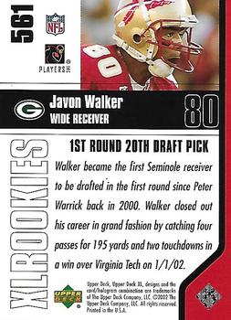 2002 Upper Deck XL - Holofoil #561 Javon Walker Back