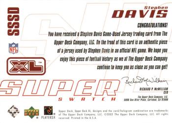 2002 Upper Deck XL - Super Swatch Jerseys #SSSD Stephen Davis Back