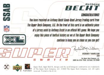 2002 Upper Deck XL - Super Swatch Jerseys Silver #SSAB Anthony Becht Back