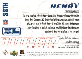 2002 Upper Deck XL - Super Swatch Jerseys Silver #SSTH Travis Henry Back