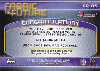 2003 Bowman - Fabric of the Future #FA-OS Onterrio Smith Back