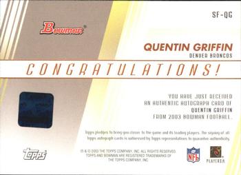 2003 Bowman - Signs of the Future Autographs #SF-QG Quentin Griffin Back