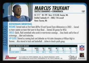 2003 Bowman - Uncirculated Gold #137 Marcus Trufant Back