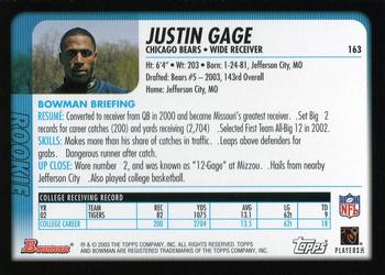2003 Bowman - Uncirculated Gold #163 Justin Gage Back
