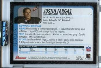2003 Bowman - Uncirculated Gold #210 Justin Fargas Back