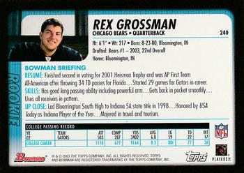 2003 Bowman - Uncirculated Gold #240 Rex Grossman Back