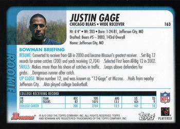 2003 Bowman - Uncirculated Silver #163 Justin Gage Back