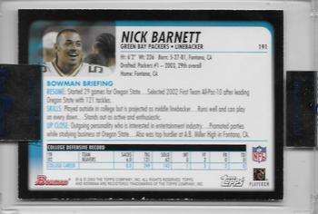 2003 Bowman - Uncirculated Silver #191 Nick Barnett Back