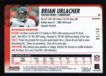 2003 Bowman Chrome - Gold Refractors #26 Brian Urlacher Back