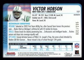 2003 Bowman Chrome - Red Refractors #117 Victor Hobson Back