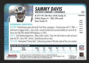 2003 Bowman Chrome - Red Refractors #212 Sammy Davis Back
