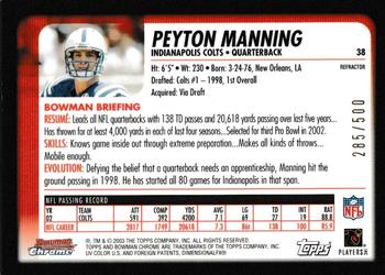 2003 Bowman Chrome - Refractors #38 Peyton Manning Back