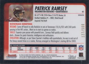 2003 Bowman Chrome - Refractors #41 Patrick Ramsey Back