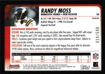 2003 Bowman Chrome - Refractors #60 Randy Moss Back