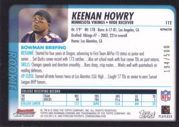 2003 Bowman Chrome - Refractors #112 Keenan Howry Back