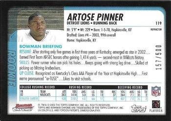 2003 Bowman Chrome - Refractors #119 Artose Pinner Back