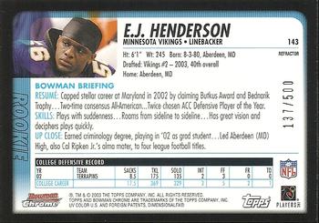 2003 Bowman Chrome - Refractors #143 E.J. Henderson Back