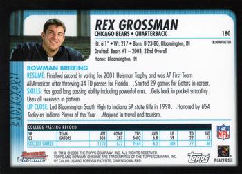 2003 Bowman Chrome - Uncirculated Blue Refractors #180 Rex Grossman Back