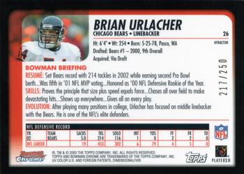 2003 Bowman Chrome - Xfractors #26 Brian Urlacher Back