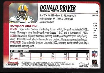2003 Bowman Chrome - Xfractors #98 Donald Driver Back