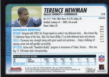 2003 Bowman Chrome - Xfractors #114 Terence Newman Back