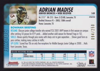 2003 Bowman Chrome - Xfractors #149 Adrian Madise Back