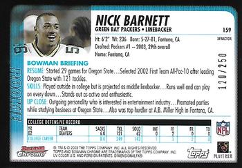 2003 Bowman Chrome - Xfractors #159 Nick Barnett Back