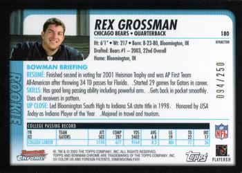 2003 Bowman Chrome - Xfractors #180 Rex Grossman Back