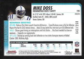 2003 Bowman Chrome - Xfractors #193 Mike Doss Back