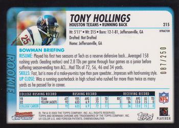 2003 Bowman Chrome - Xfractors #215 Tony Hollings Back