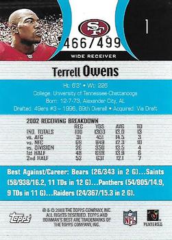 2003 Bowman's Best - Blue #1 Terrell Owens Back