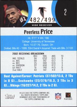 2003 Bowman's Best - Blue #2 Peerless Price Back