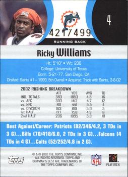 2003 Bowman's Best - Blue #4 Ricky Williams Back