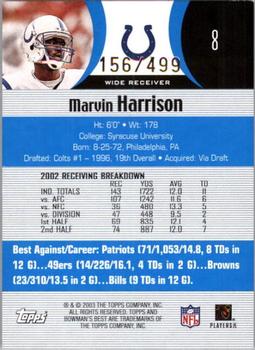 2003 Bowman's Best - Blue #8 Marvin Harrison Back