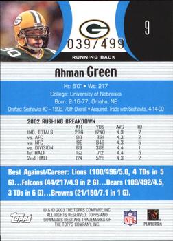 2003 Bowman's Best - Blue #9 Ahman Green Back