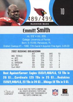 2003 Bowman's Best - Blue #10 Emmitt Smith Back