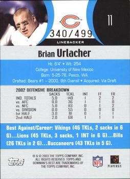 2003 Bowman's Best - Blue #11 Brian Urlacher Back